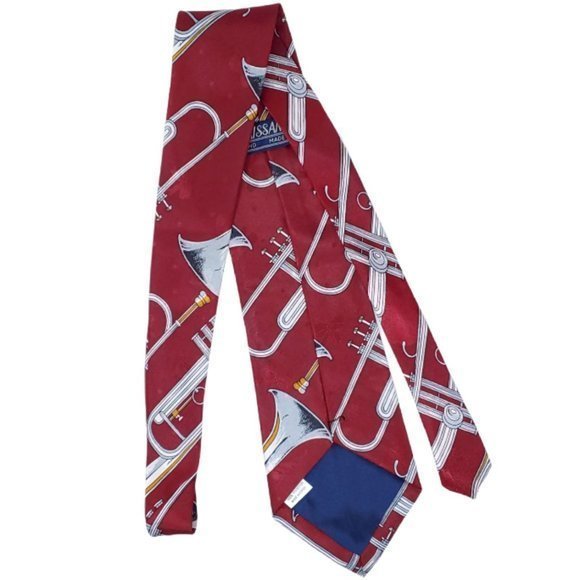 Renaissance Tie Necktie Trumpet Music Band Red Maroon Silver‎ Hand Made - Picture 7 of 12